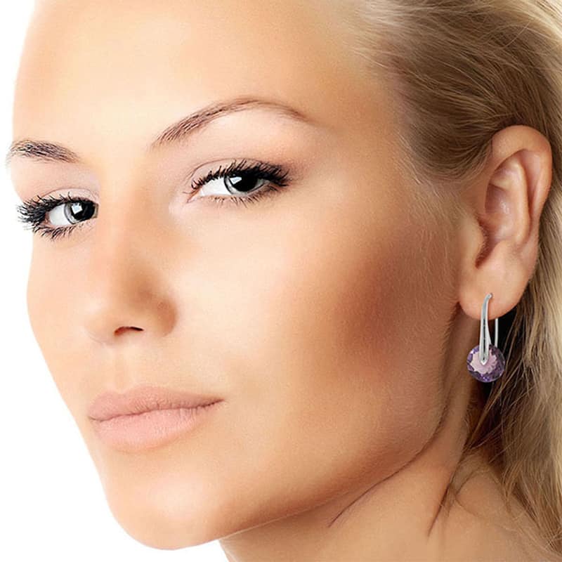 14K Solid Gold Fish Hook Amethyst Certified Gemstone Earrings