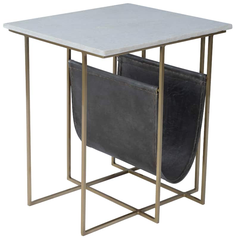 Stephanik 20.25 in. W Rectangular Marble & Leather Magazine Side Table - Off-White - Marble