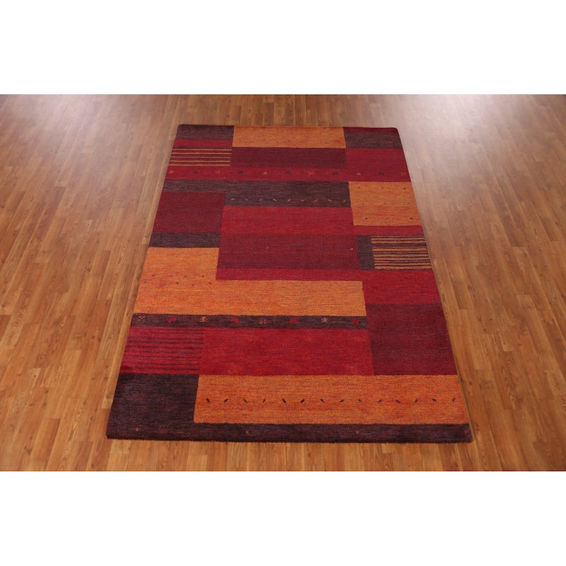 Geometric Gabbeh Indian Area Rug Hand-Tufted Multi-Color Wool Carpet - 5'3" x 7'7"