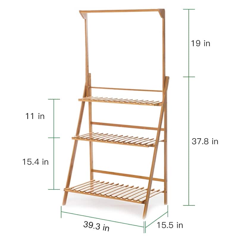 3 Tier Bamboo Hanging Plant Stand Ladder Flower Rack Hanging Baskets