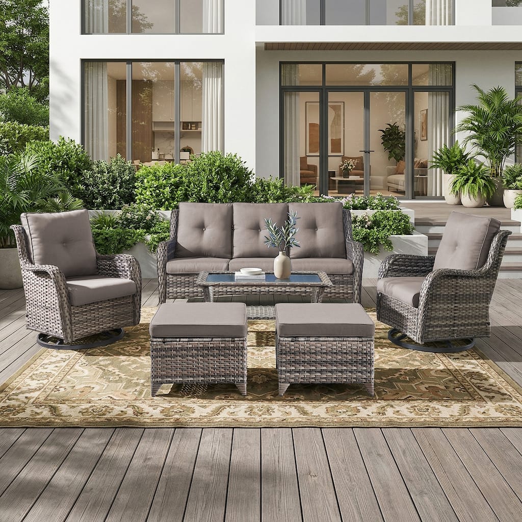 Pocassy Outdoor Patio Wciker Sofa Furniture Set of Chair Table