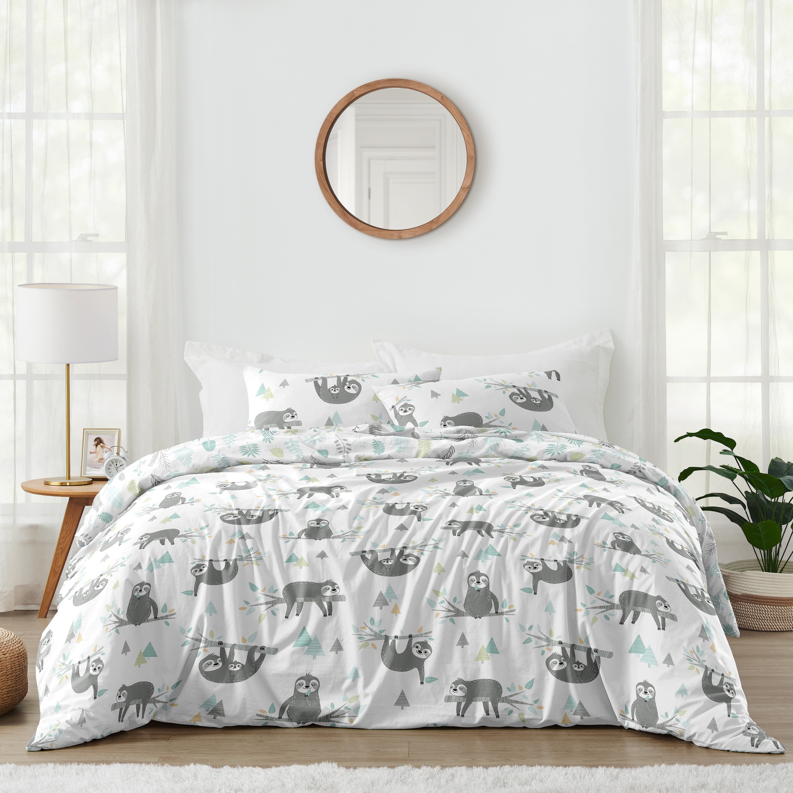 Sweet Jojo Designs Blue Grey Jungle Sloth Leaf Unisex 3pc Full Queen Comforter Set Turquoise Gray Green Tropical Rainforest Bed Bath Beyond 29900605