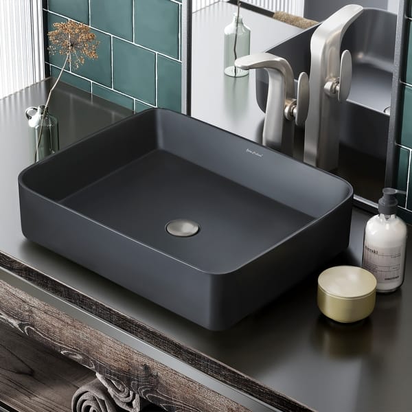 slide 2 of 13, Concorde Rectangle Ceramic Vessel Sink, Matte Black