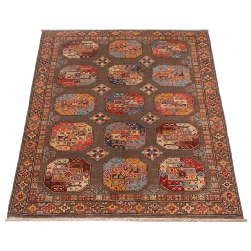 ECARPETGALLERY Hand-knotted Uzbek Ghazni Taupe Wool Rug - 4'0 x 6'4
