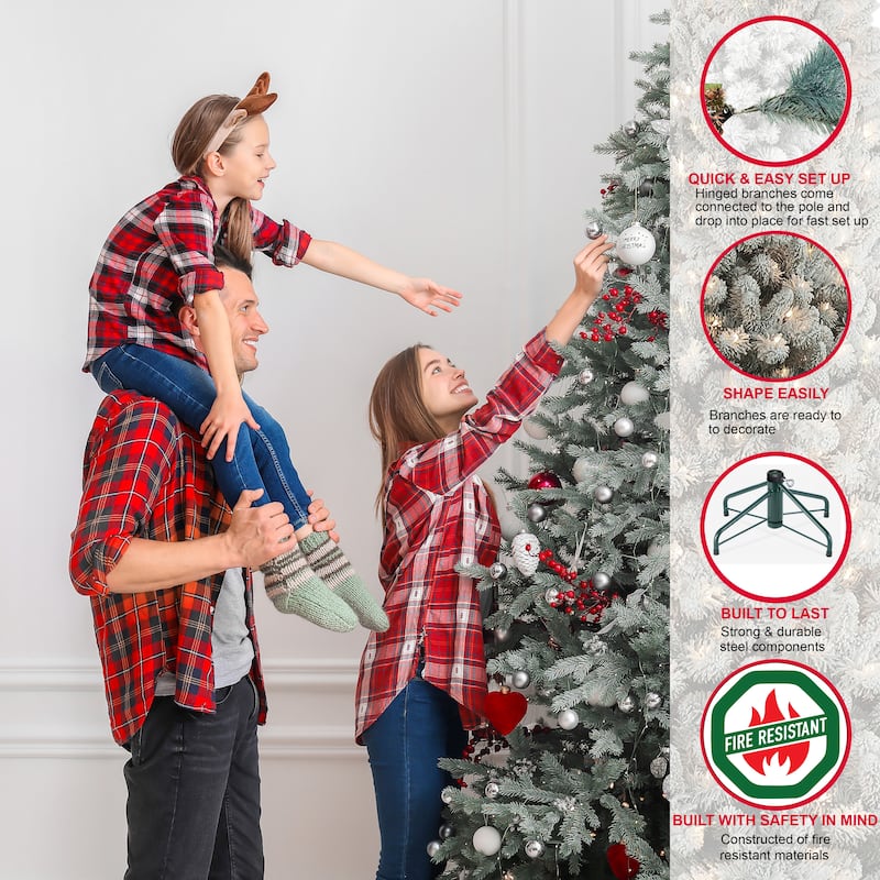 Puleo International 6.5' Pre-Lit Slim Flocked Aspen Fir Artificial Christmas Tree