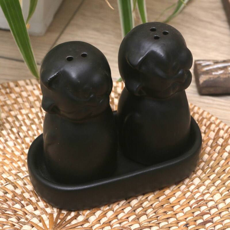 Novica Handmade Dark Felines Ceramic Salt And Pepper Set