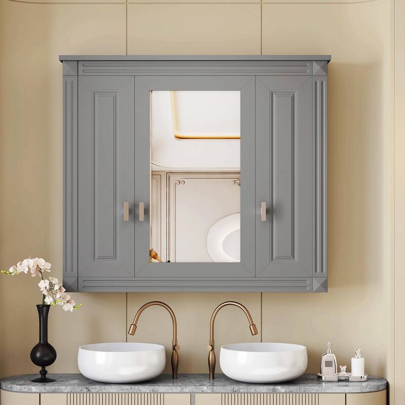Wall-Mounted Medicine Cabinet with 4 Shelves, Mirrored Door Over-Toilet Storage