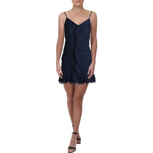 Aqua Womens Cocktail Dress Lace Ruched - Navy - Overstock - 31194692
