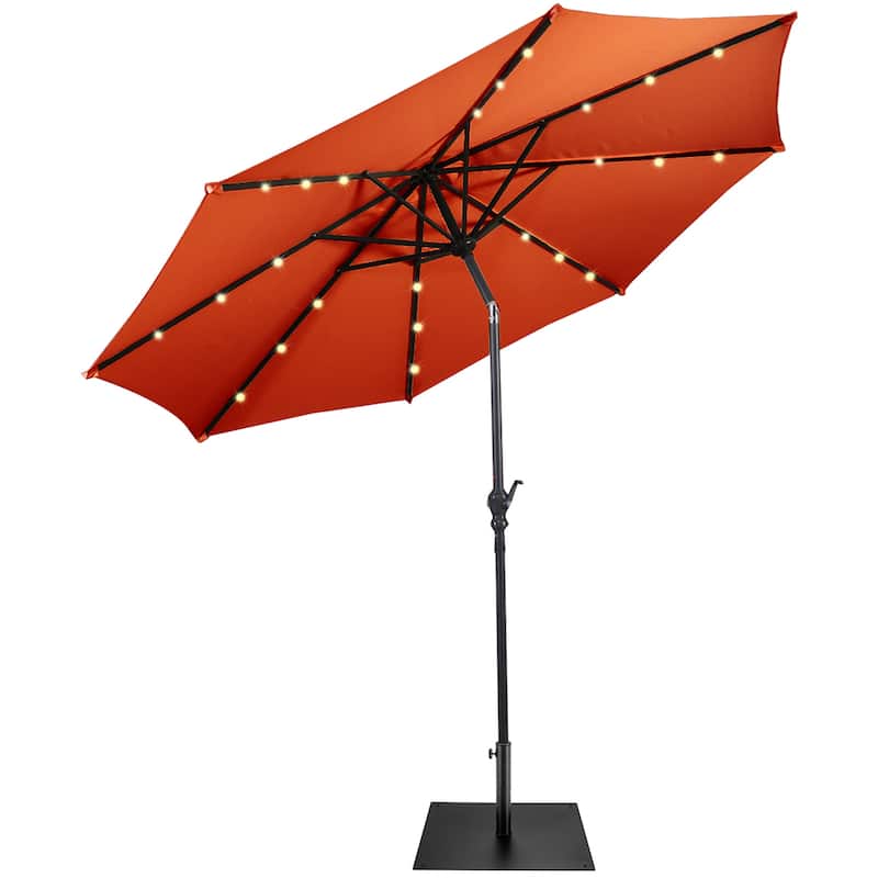 Costway 9ft Market Patio Umbrella w/Solar Lights & 40 LBS Steel - Orange
