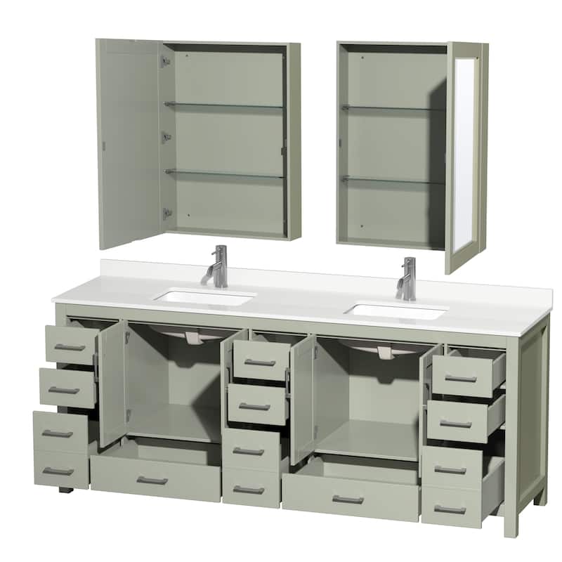 Sheffield 84-inch Double Vanity, Single Hole Quartz Top, Med Cabinets