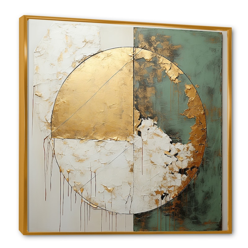 Designart "Gold And Green Paint Fusion I" Abstract Painting Framed Wall Decor