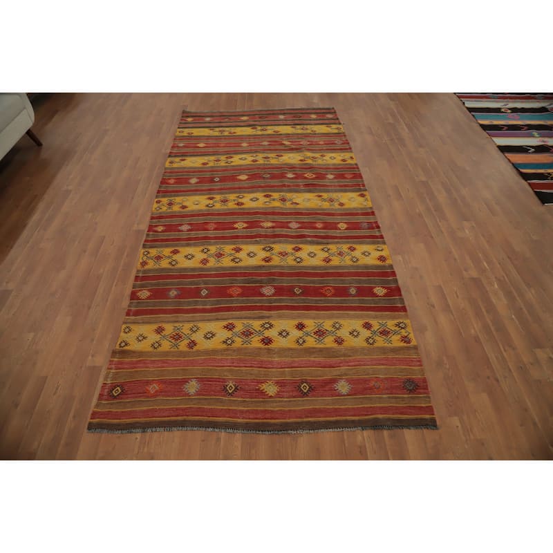 Hand Woven Oriental 100% Wool Carpet Southwestern Tribal Multi-Colored Kilim Area Rug - 10' 3'' X 5' 0''