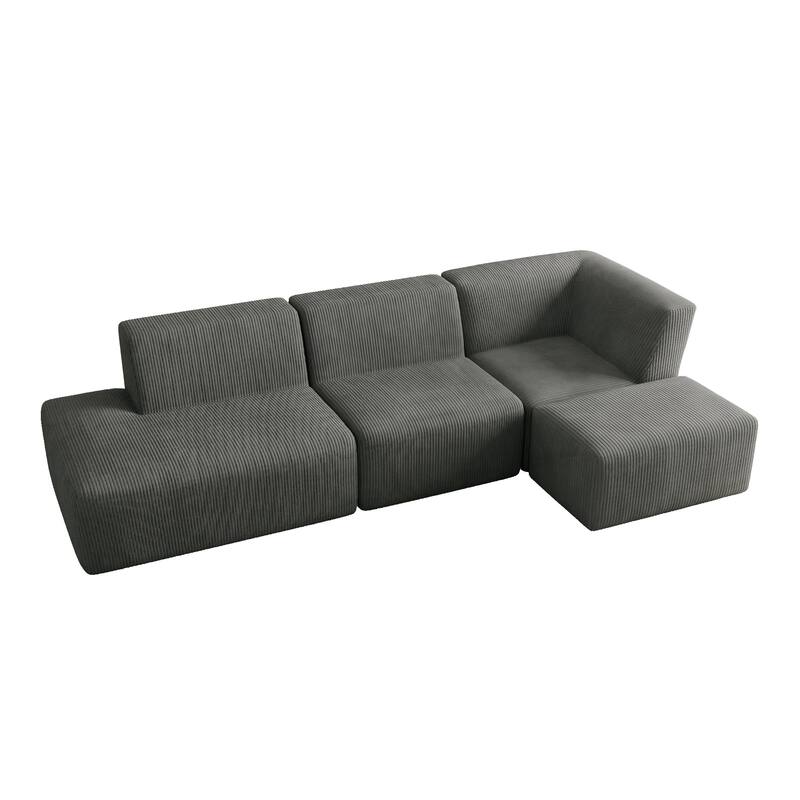 Corduroy Fully Sponge Molded Modular Sectional Sofa with Ottoman
