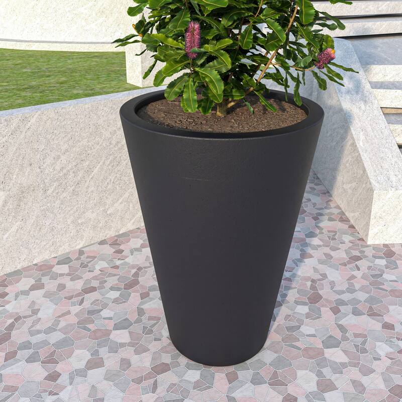 Pebble Tapered Modern Round Fiberstone and MGO Clay Planter Pot with Drainage for Home Garden Office Patio Porch Patio