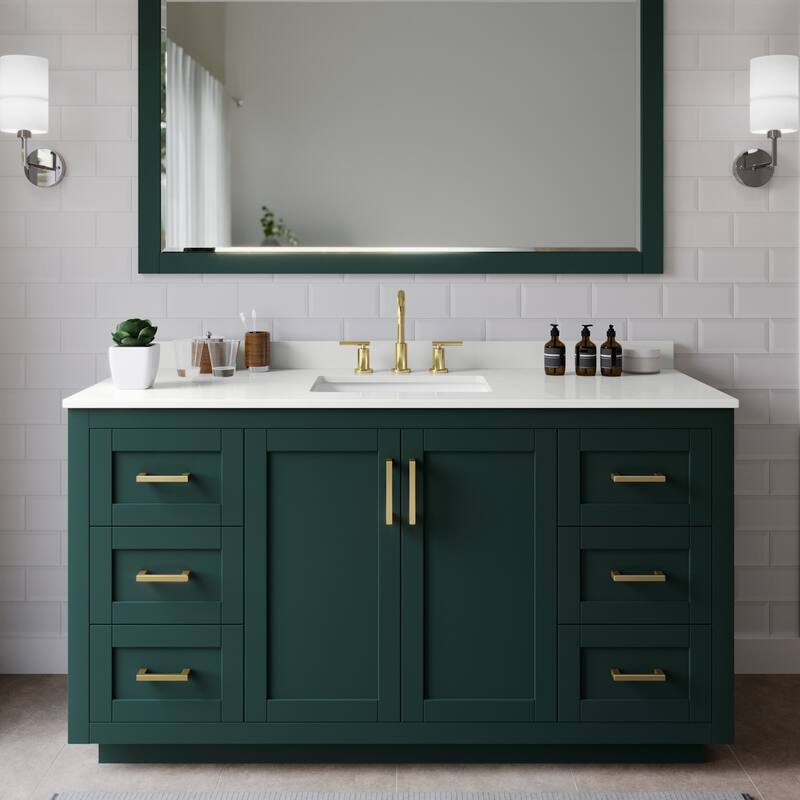 Wyndham Collection WCF292960S-QTZ-US3MXX Miranda 60" Free Standing - Green / White Quartz Top / Brushed Gold Hardware