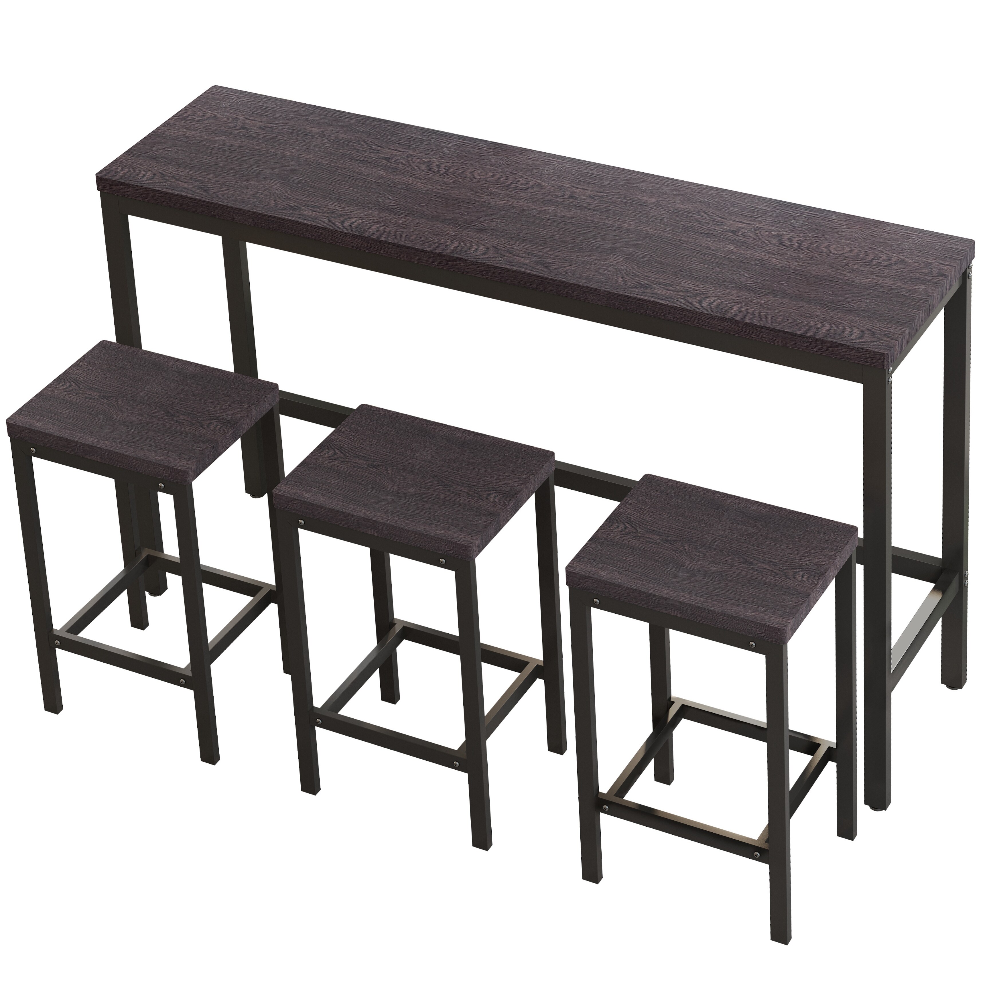 Long Dining Table Set with 3 Stools-image