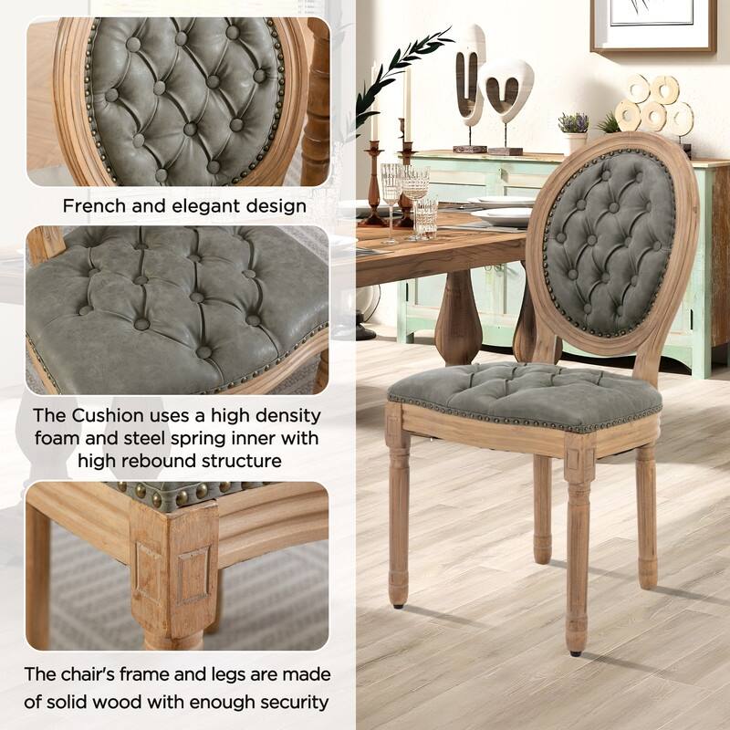 French Chair Dining Chair Solid Wood with Nailhead Trim Set of 2