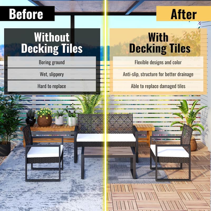 20 PCS Interlocking Deck Tiles Striped Pattern, 12" x 12"Square Acacia Hardwood Outdoor Flooring for Patio,Bancony,Pool Side