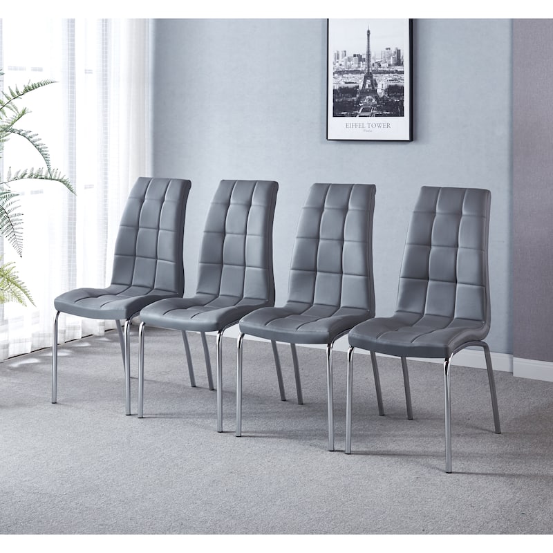 Set of 4 Modern Lattice Design Leatherette Dining Chair with Metal Legs