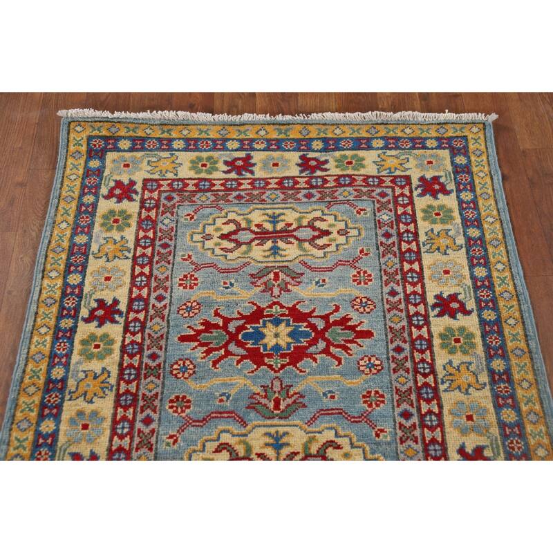 Geometric Kazak Oriental Runner Rug Hallway Handmade Wool Carpet - 2'8" x 9'4"