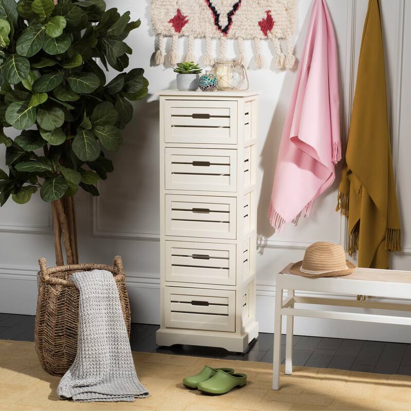 SAFAVIEH Cinda Storage 5-Drawer Cream Cabinet - 16.5" x 12.6" x 46.5" - 17Wx13Dx47H