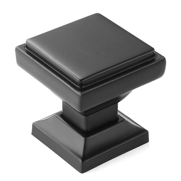 Solid Square 1-1/8" Matte Black Kitchen Cabinet Knobs Pulls