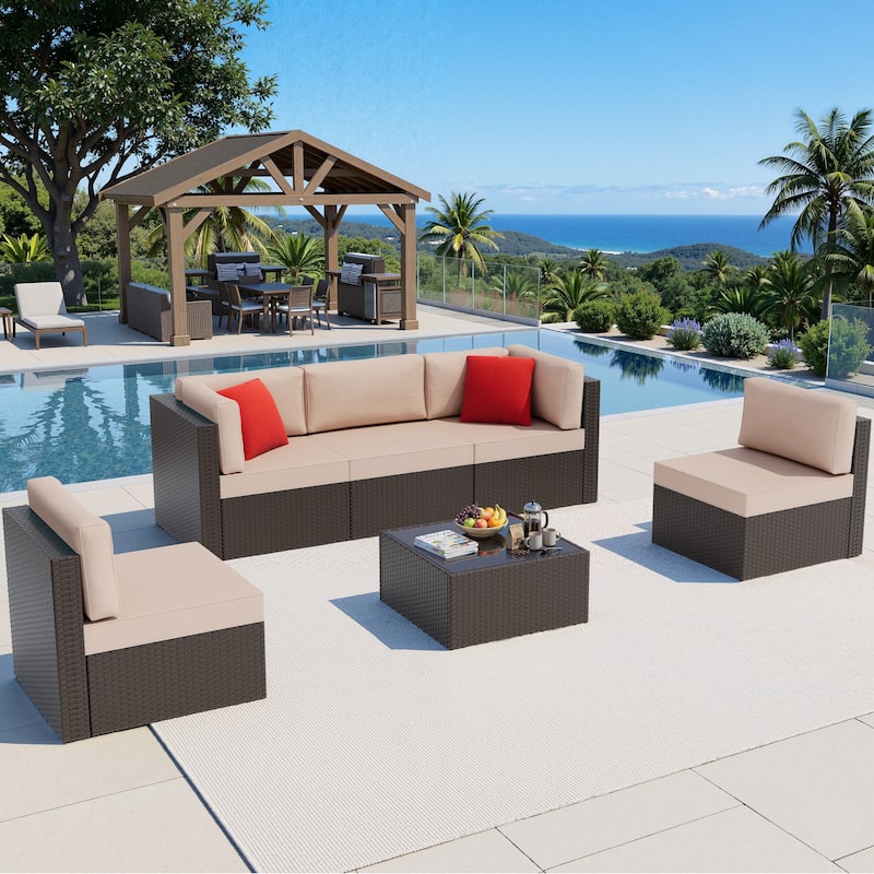Futzca 6-Piece Patio Conversation Furniture Set with Pillows and Cushions - N/A - Beige