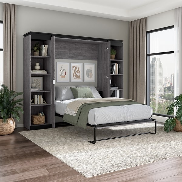 Bestar Orion 98W Full Murphy Bed with 2 Narrow Shelving Units