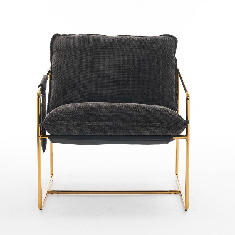30.7" Arm Chair with Metal Frame and Gold Accents (Set of 2)