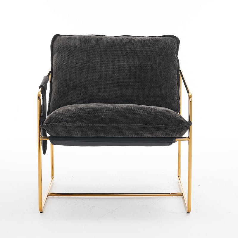 Woven Velvet Armchairs (2-Pack) Gold-Plated Metal Frame with Crushed Foam Cushions and Arm Pockets, 350lb Capacity