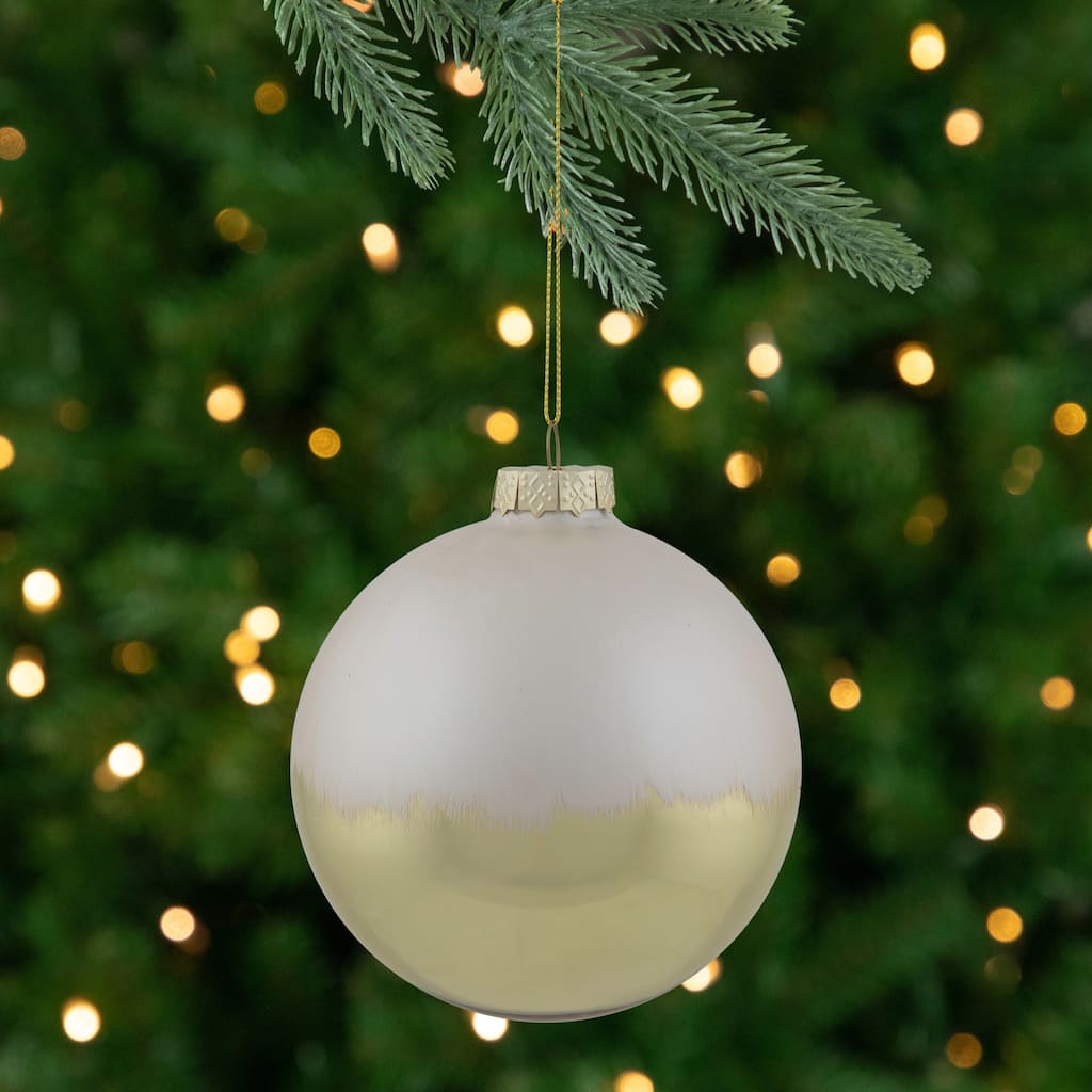 3.5" Brushed White and Gold Glass Ball Christmas Ornament