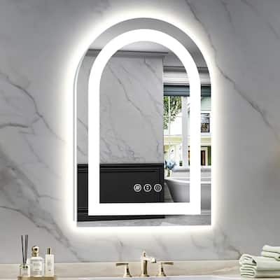 Full Size Arch Front & Back LED Lighted Anti-fog Tempered Glass Wall Bathroom Vanity Mirror, ETL Certified, 3-Year Warranty