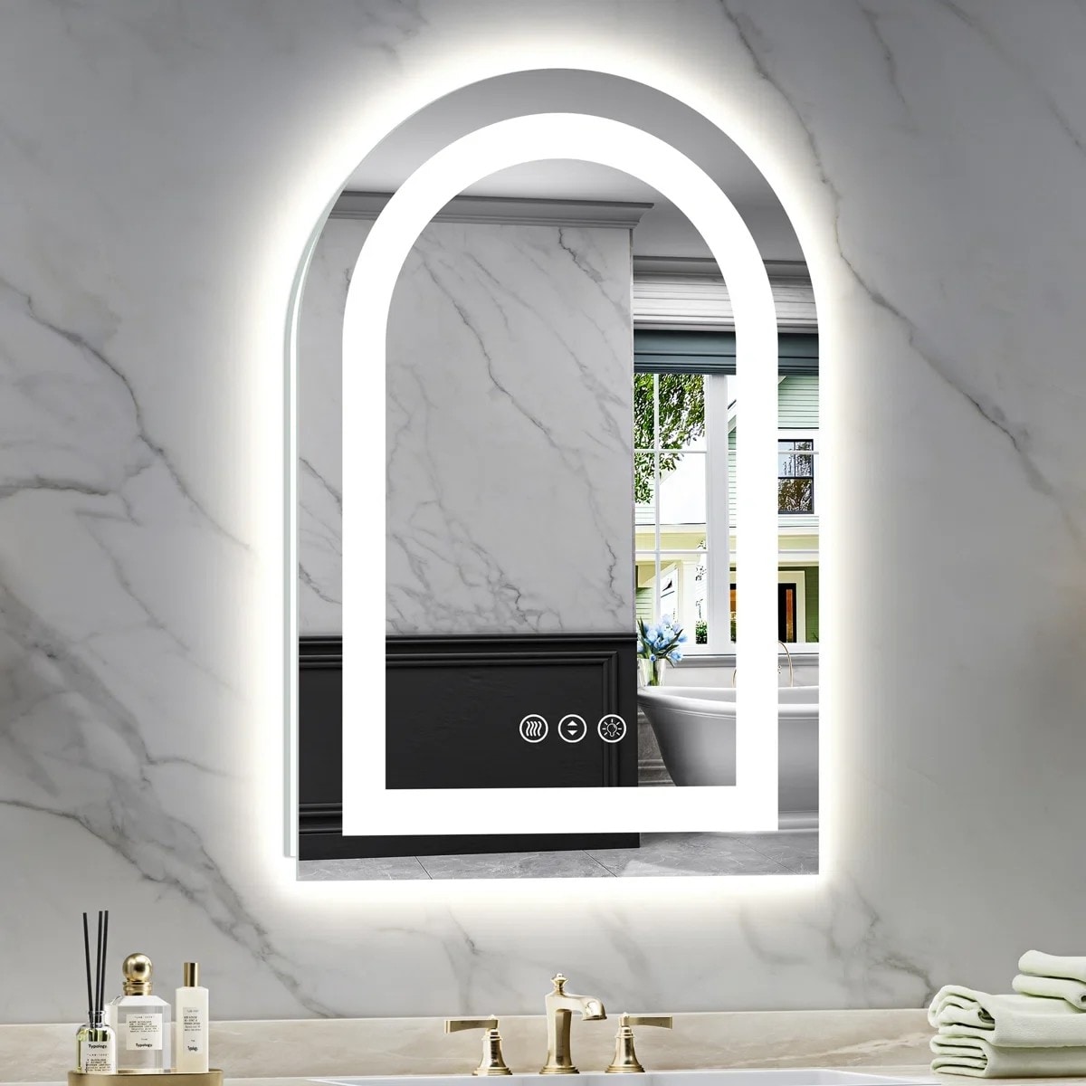 Full Size Arch Front & Back LED Lighted Anti-fog Tempered Glass Wall Bathroom Vanity Mirror, 3-Year Warranty&ETL Certified
