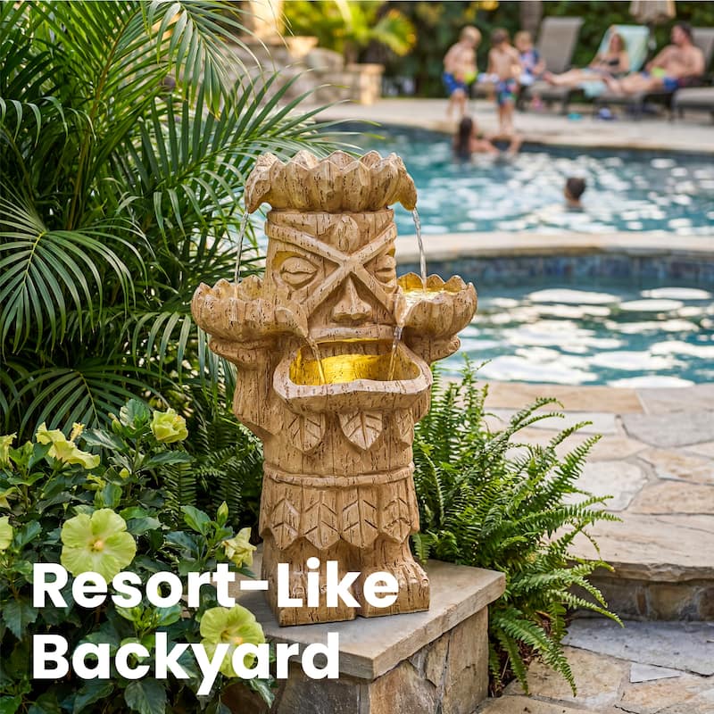 Vbal Hand Crafted Light Brown Resin Tiki Head Fountain Weather Resistant