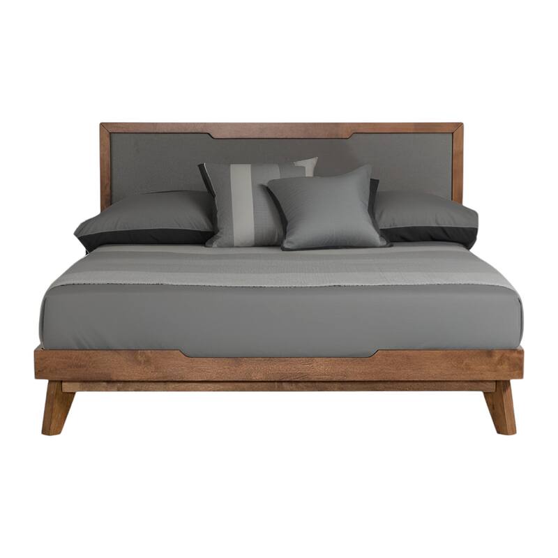 HomeRoots Gray and Brown Wood And Linen California King Bed Frame