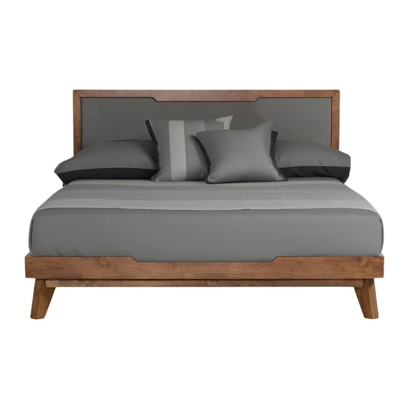 HomeRoots Gray and Brown Wood And Linen Queen Bed Frame
