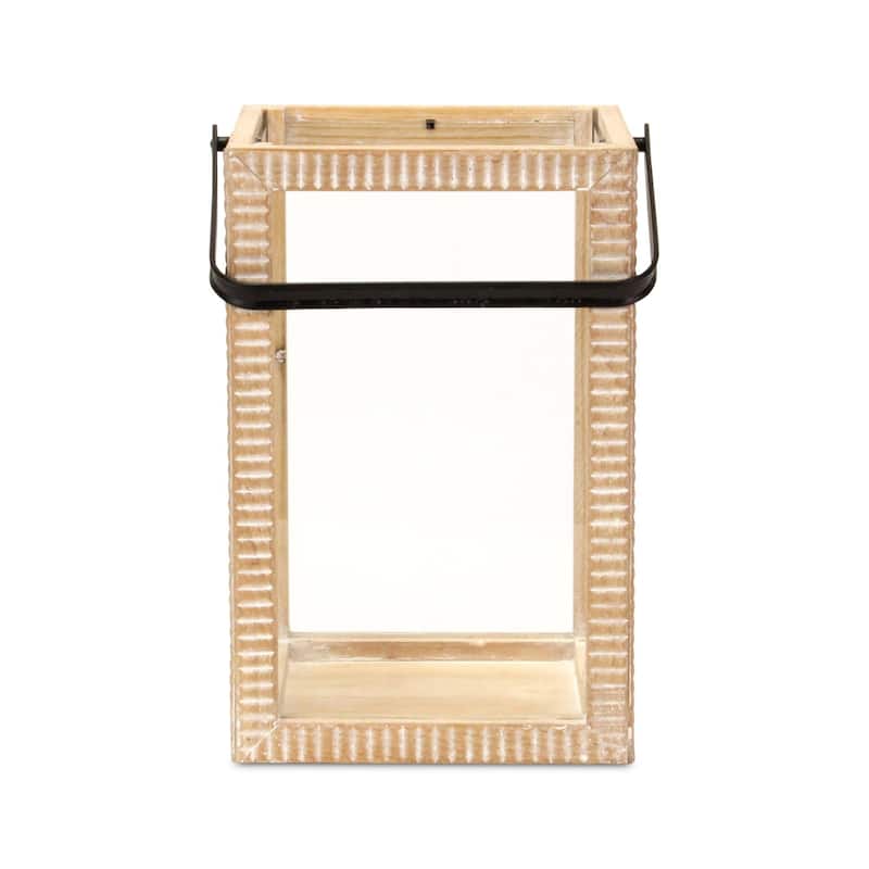 Ridged Rectangular Wooden Tabletop Lantern - 16"