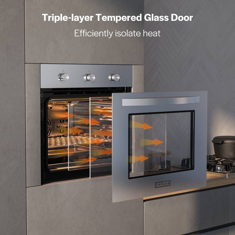 24 in. 2.3 cu. Ft. Single Gas Wall Oven - Bake Broil Rotisserie Functions - Built-in Timer - Convection Fan in Stainless Steel