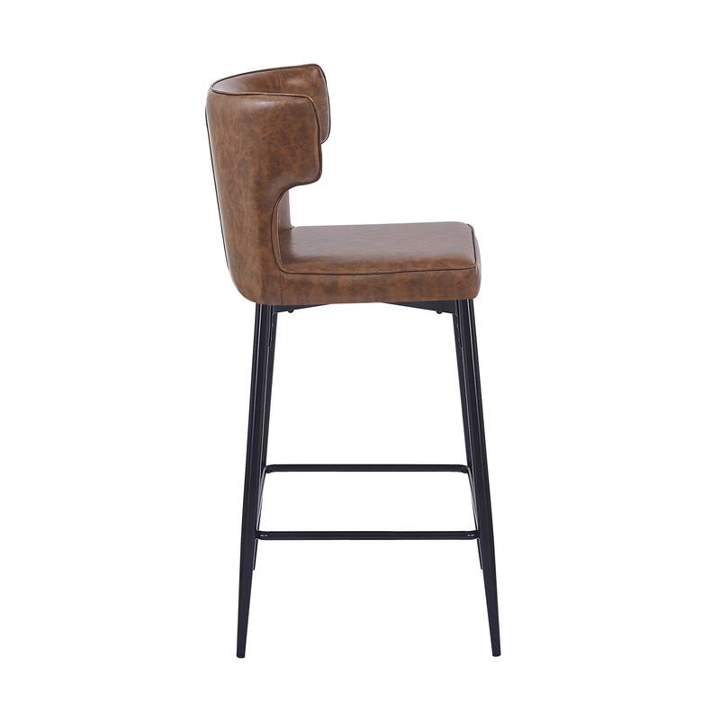Counter Height Bar Stools Set of 2, Upholstered Armless Chairs with Curved Backrest, Kitchen Island Chair with Footrest