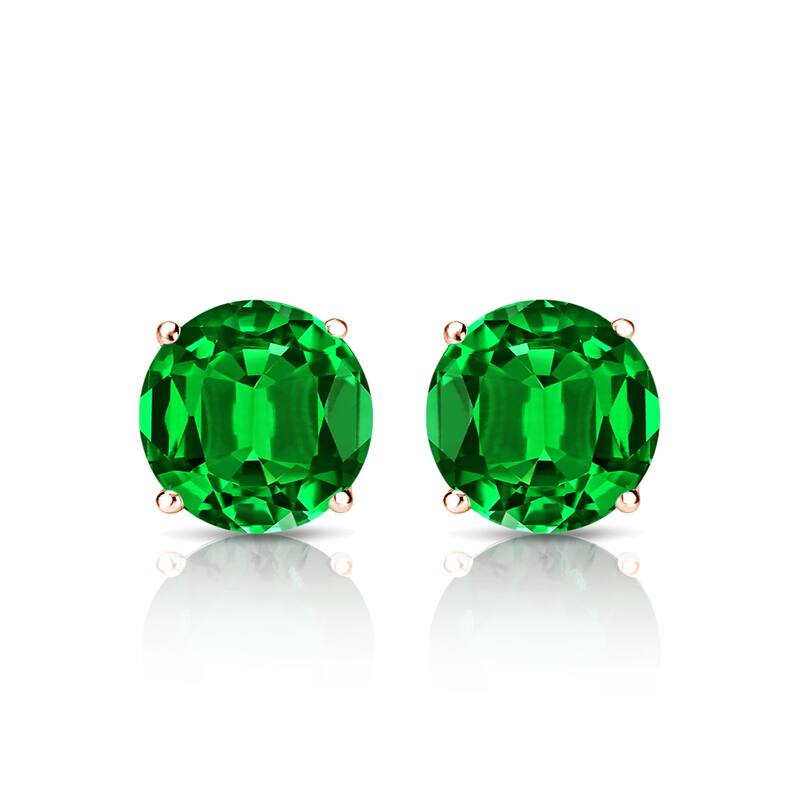 Auriya 14k Gold Lab Grown Gemstone Green Emerald Stud Earrings Round 0.25 to 5.00 ct. tw. 4-Prong Martini Push-Back