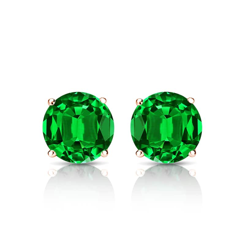 Auriya 14k Gold Lab Grown Gemstone Green Emerald Stud Earrings Round 0.25 to 5.00 ct. tw. 4-Prong Martini Screw-Back