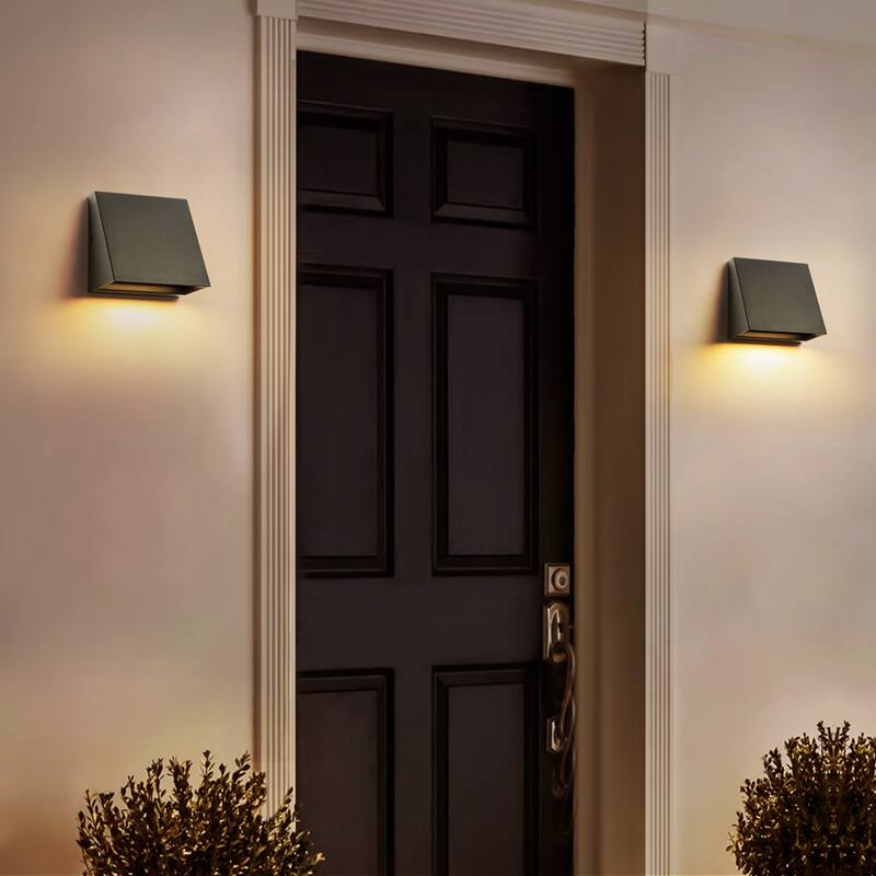 1-Light 5" H Industrial Black Triangular Aluminium Integrated LED Hardwired Outdoor Wall Light - 5 in. W x 5 in. H x 3.94 in. D