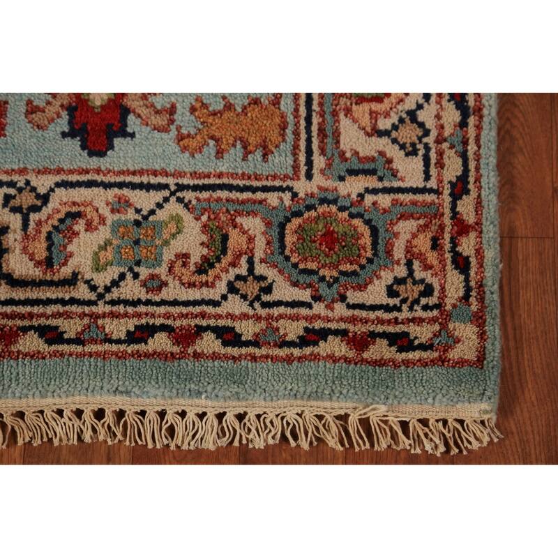 Light Blue Floral Oushak Indian Foyer Rug Handmade Wool Carpet - 2'11"x 5'1"