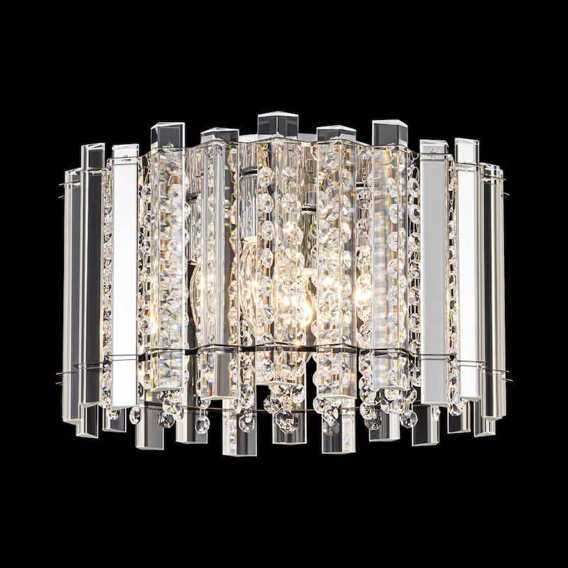 4-Light Modern Glam Drum Clear Crystal Flush Mount Ceiling Light with Crystal Beads