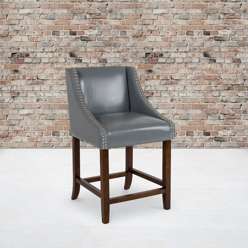 Transitional Walnut Counter Height Stool - 20"W x 22"D x 36"H - Light Grey Leather