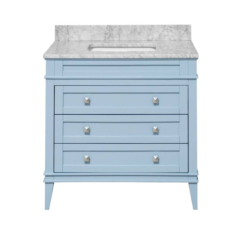 KitchenBathCollection Eleanor 36" Bathroom Vanity with Carrara Marble Top