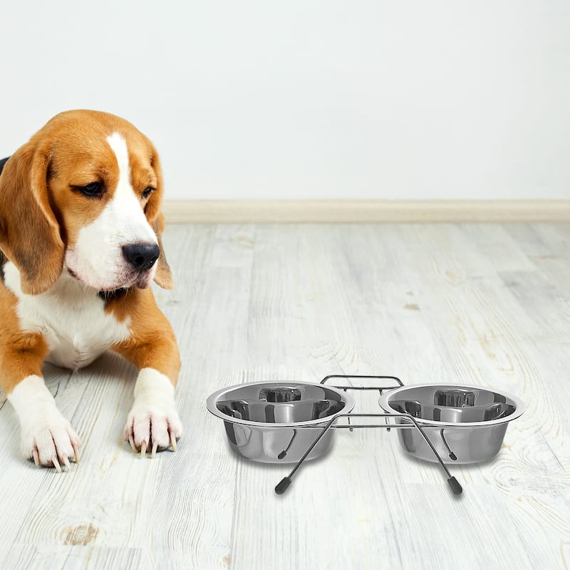 Stainless Steel Double Pet Bowl With Stand