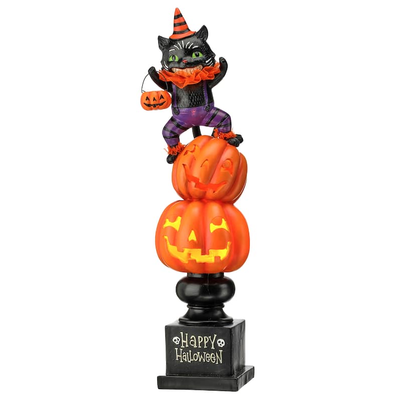 21" Led Resin Pumpkin Cat Stack