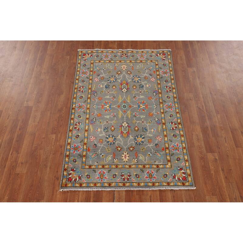All-Over Gray Oushak Oriental Accent Rug Handmade Wool Carpet - 3'4" x 5'2"