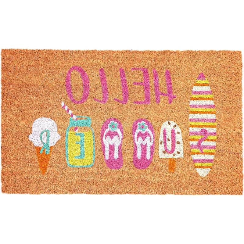 HomeRoots 17" X 29" Brown Pink And White Hello Summer Outdoor Coir Door Mat - 17.00' X '29.00